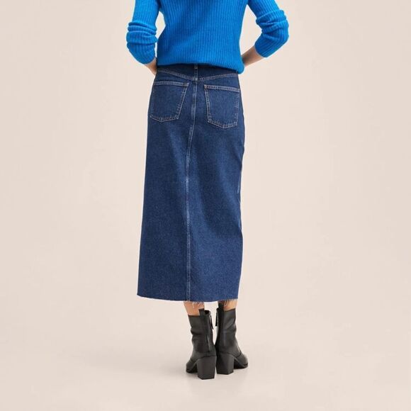 Mango Midi Denim Skirt Slit Front New - Picture 6 of 6